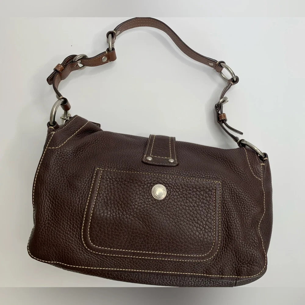 Vintage Y2K Coach Chelsea Bag Flap Hobo Brown Pebbled Leather Snap Closure‎
